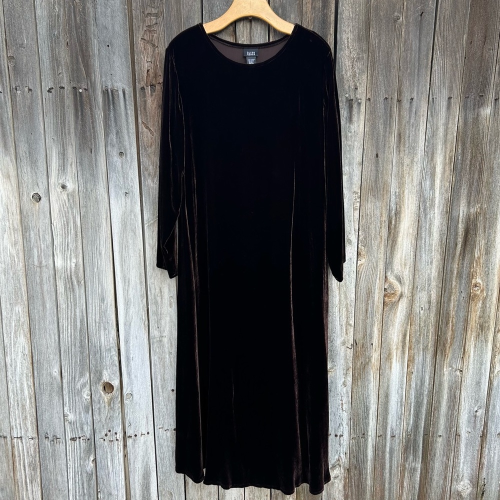 Eileen Fisher Stretch Velvet Maxi Dress Bateau Neck Brown L - Picture 15 of 15